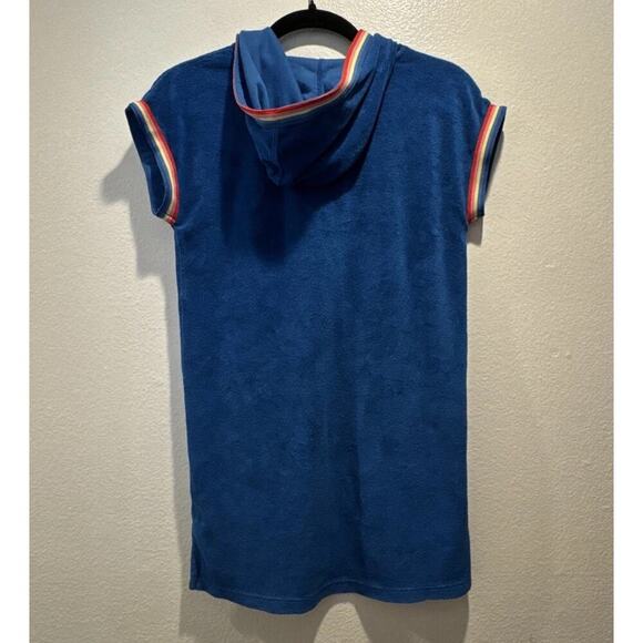 Hanna Andersson Girls Size 130 Hooded Blue Terry Cover Up Rainbow Trim Beach - Picture 4 of 9